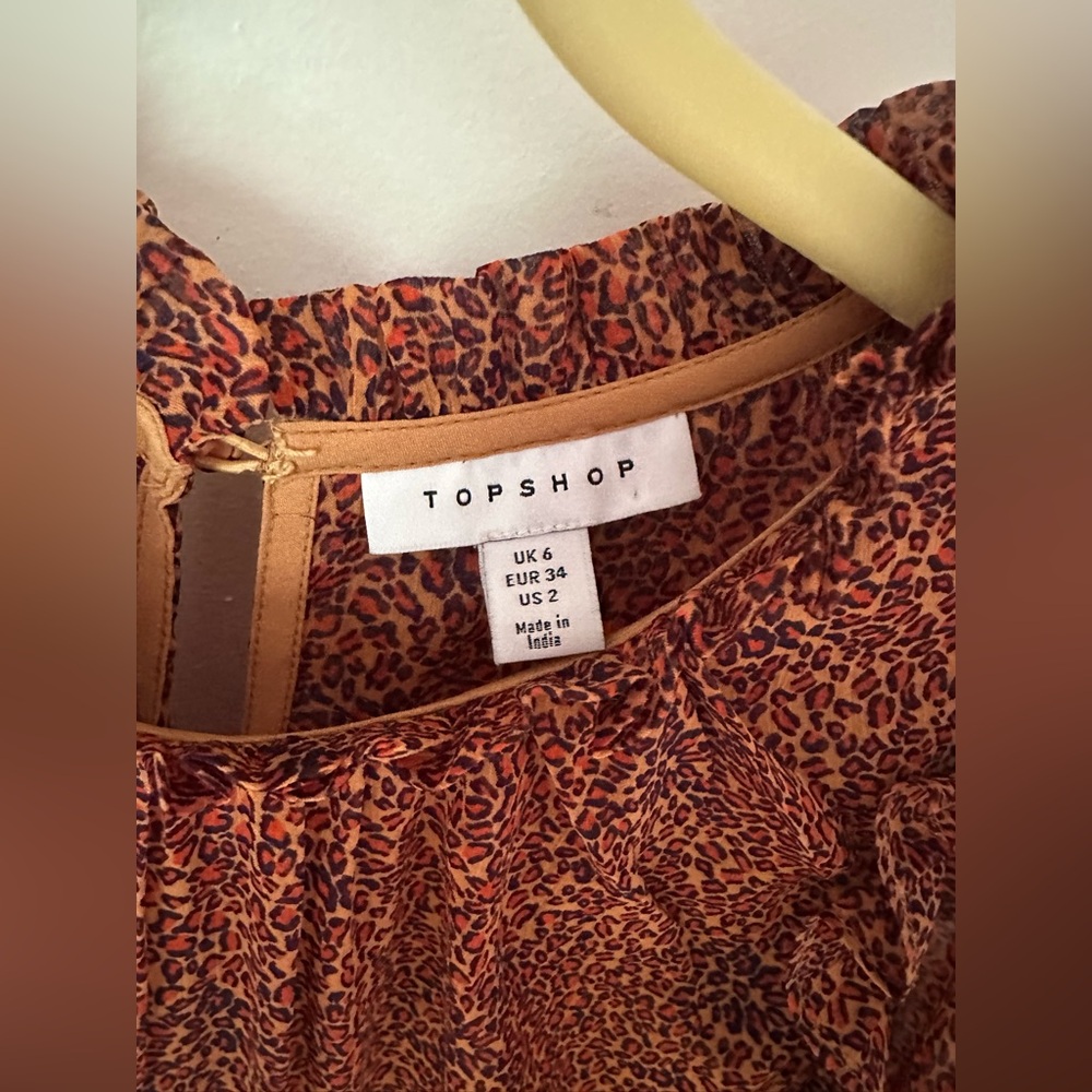 Ruffle Dress In Orange Navy leopard Print - Picture 4 of 5